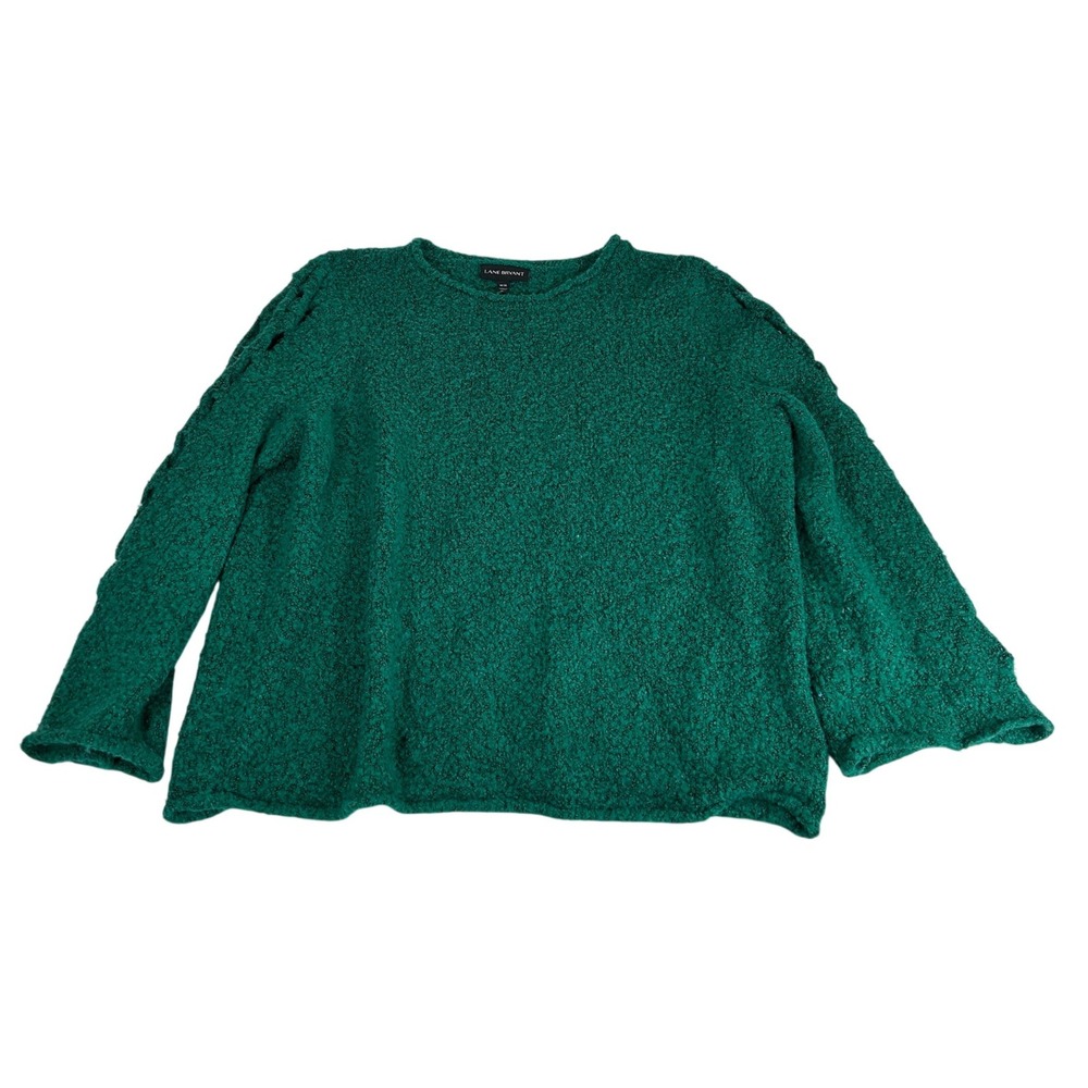 Lane Bryant Womens Plus 18/20 Green Boucle Lattice Shoulder Pullover Sweater